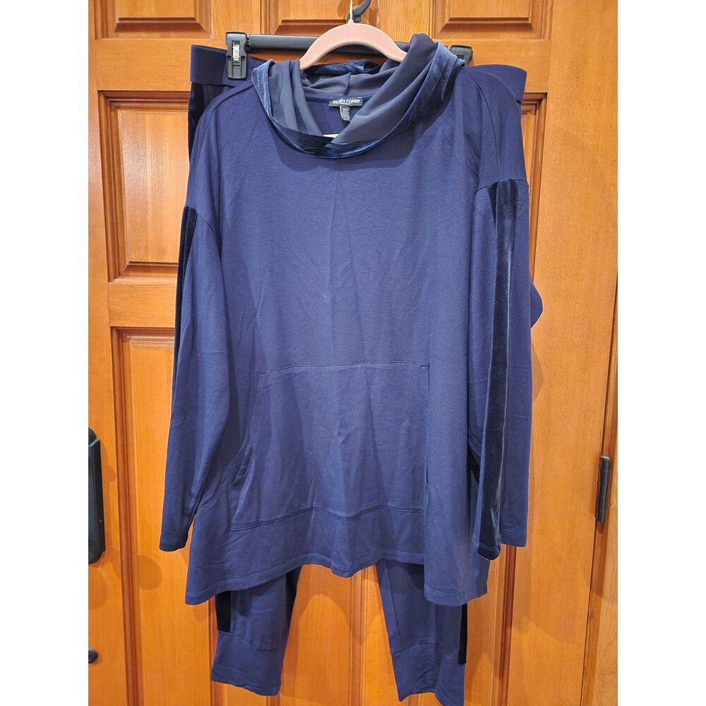 Eileen Fisher Black Lounge Wear 2-Piece Set Hoodie Womens Size Top 2X Bottom 1X